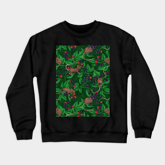 Mice and blackberries on dark green Crewneck Sweatshirt by katerinamk